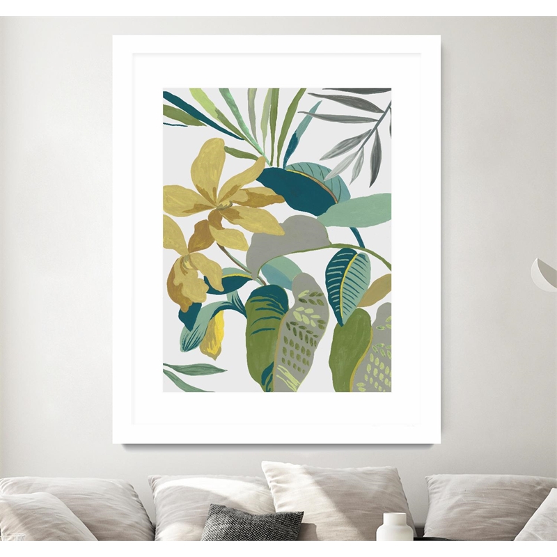 Giant Art 24x32 Tropic Florals I Matted and Framed in Multi-Color