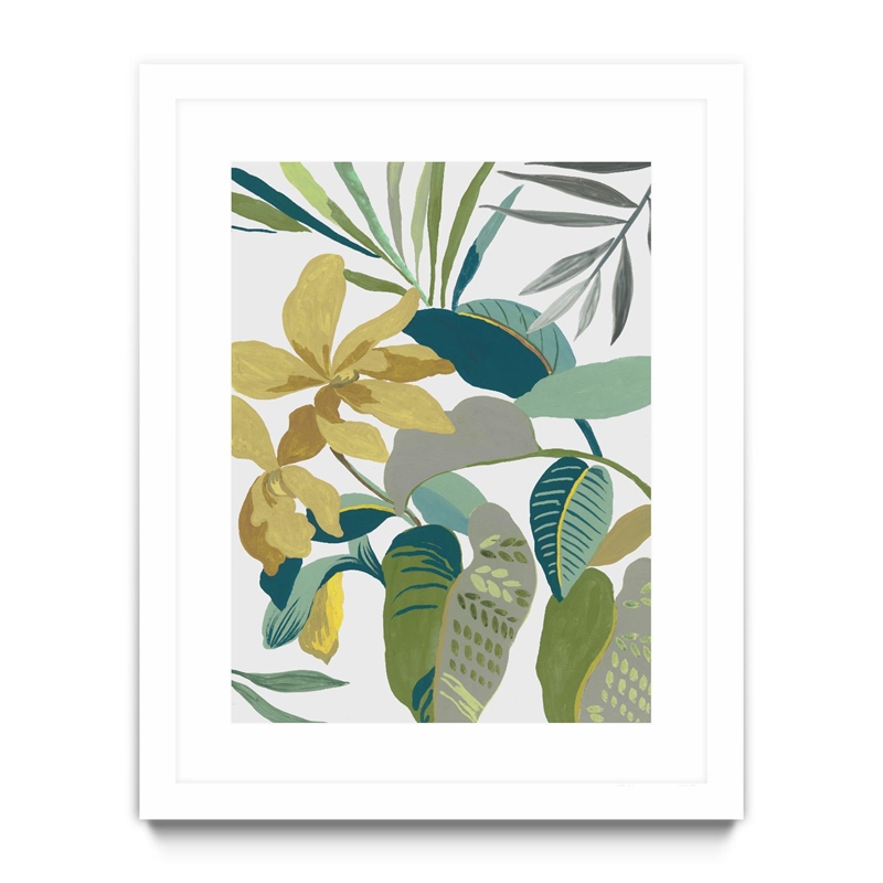 Giant Art 24x32 Tropic Florals I Matted and Framed in Multi-Color