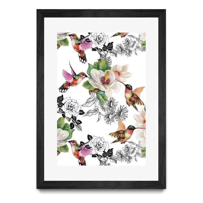 Giant Art 24x36 Colibris Matted and Framed in Multi-Color