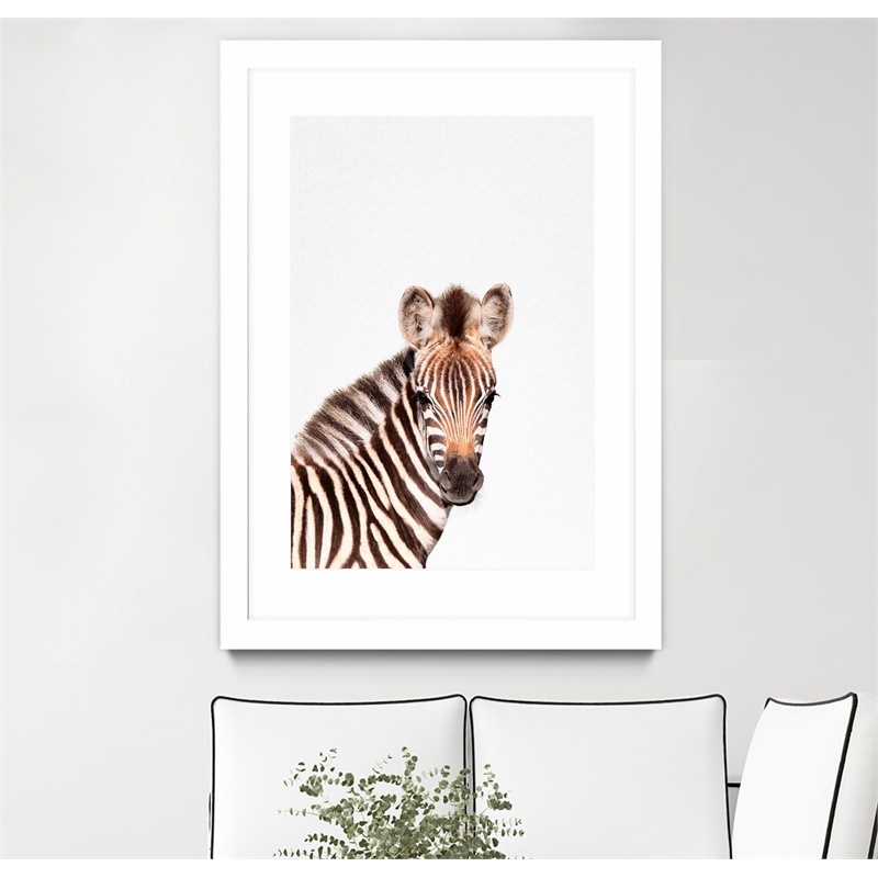 Giant Art 24x36 Baby Zebra Matted and Framed in Multi-Color