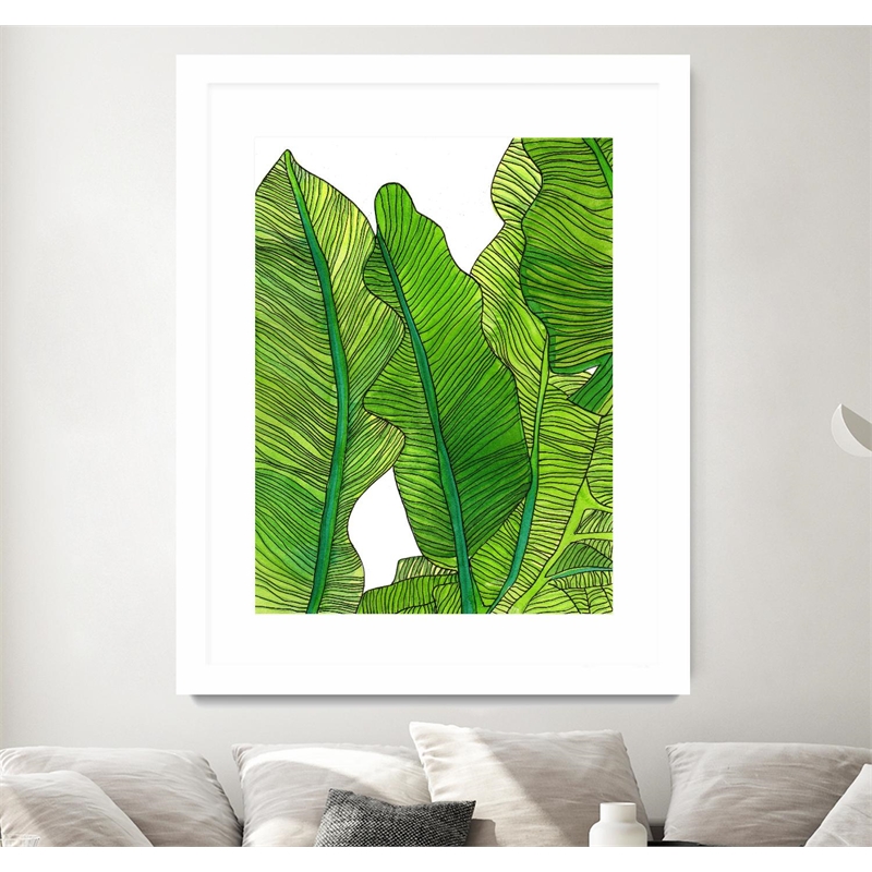 Giant Art 24x32 Jungle Leaves Matted and Framed in Multi-Color