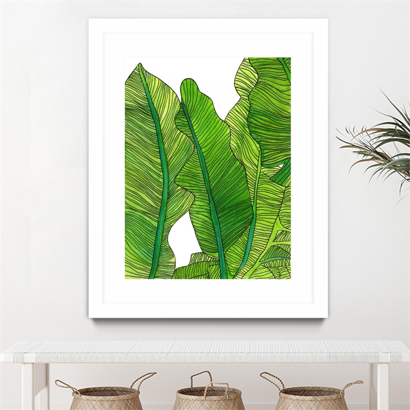 Giant Art 24x32 Jungle Leaves Matted and Framed in Multi-Color