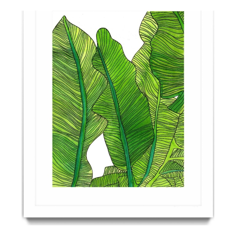 Giant Art 24x32 Jungle Leaves Matted and Framed in Multi-Color