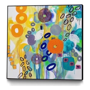 Giant Art Canvas  30x30 Abstract distraction 14 Framed in Yellow