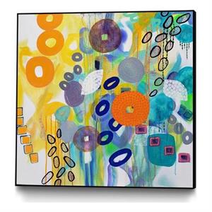 Giant Art Canvas  20x20 Abstract distraction 14 Framed in Yellow