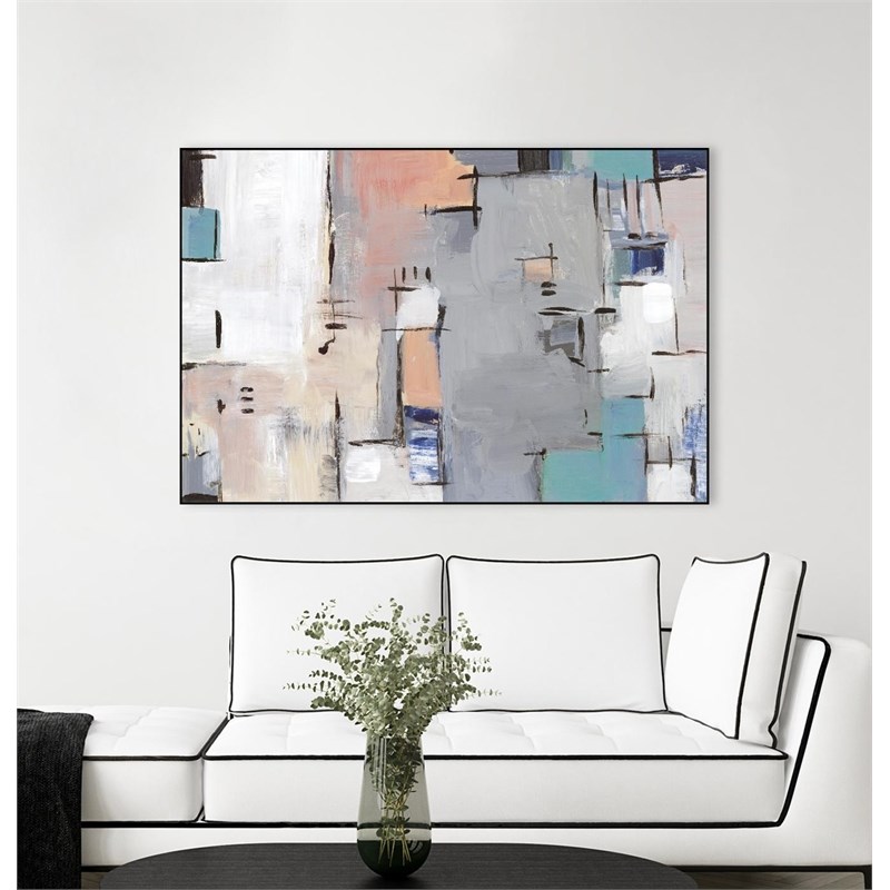 Giant Art Canvas  36x24 Intertwining Grid II Framed in Multi-Color