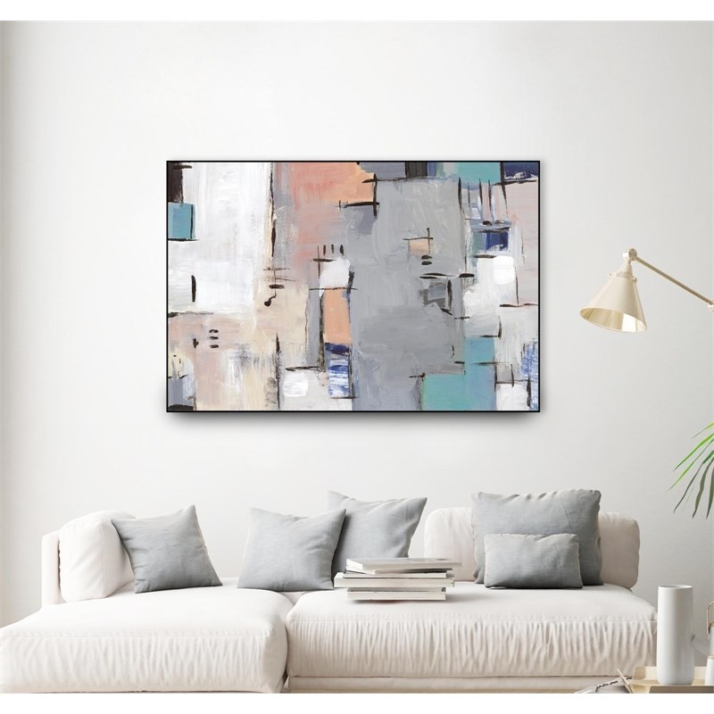 Giant Art Canvas  36x24 Intertwining Grid II Framed in Multi-Color