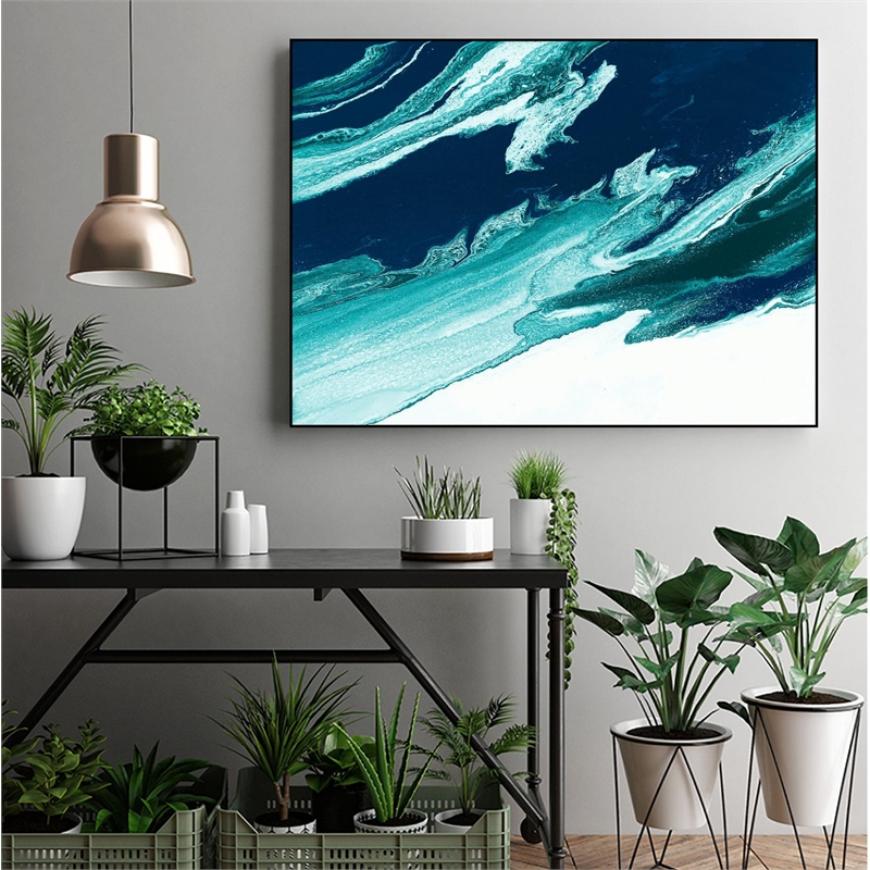 Giant Art Canvas  32x24 Gray And Gold Framed in White