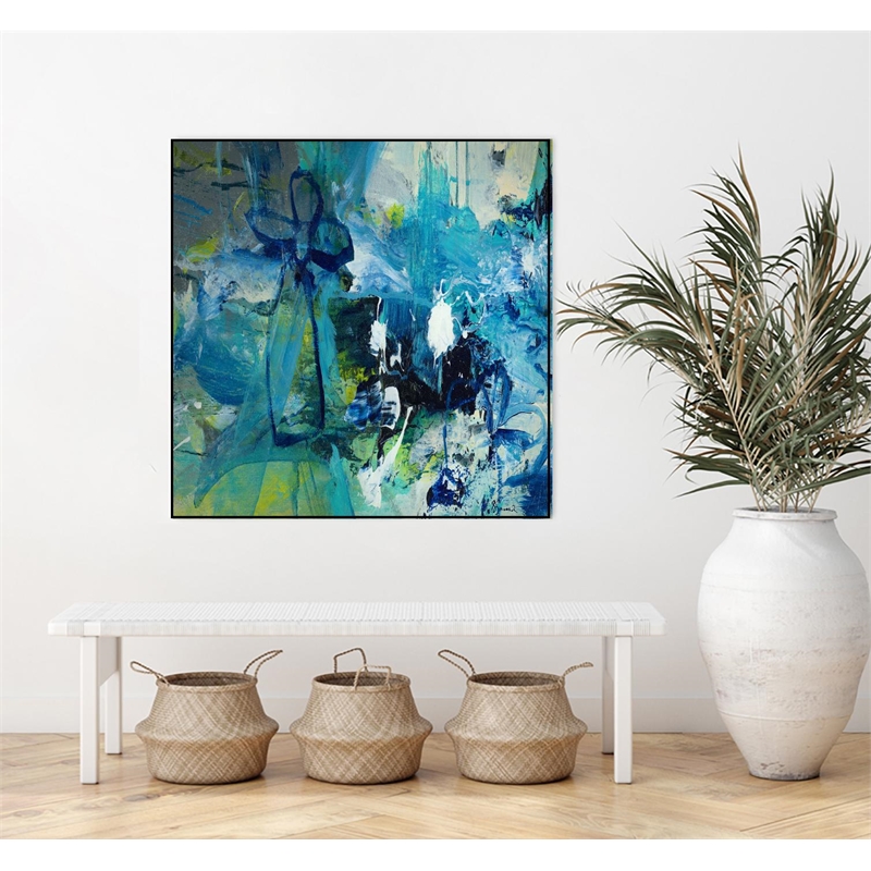 Giant Art Canvas  30x30 Abstract Flower Framed in Multi-Color