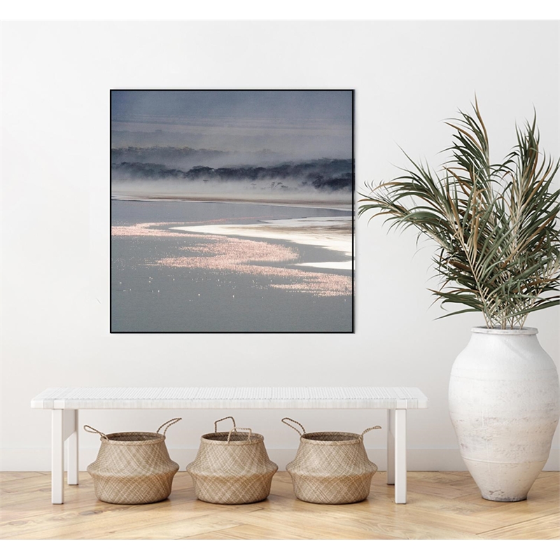 Giant Art Canvas  30x30 Flamingo Land Square Framed in Multi-Color