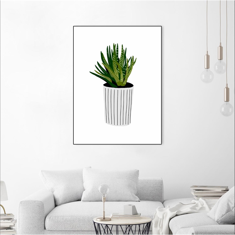 Giant Art Canvas  30x40 Modern Cactus Stripe Pot Framed in Multi-Color