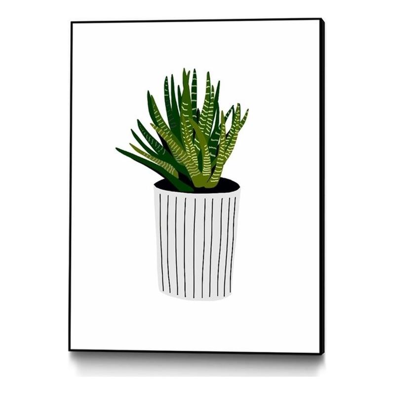 Giant Art Canvas  30x40 Modern Cactus Stripe Pot Framed in Multi-Color