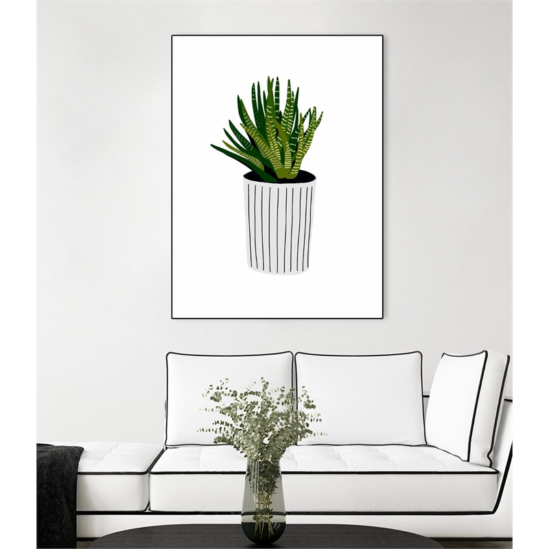 Giant Art Canvas  24x32 Modern Cactus Stripe Pot Framed in Multi-Color