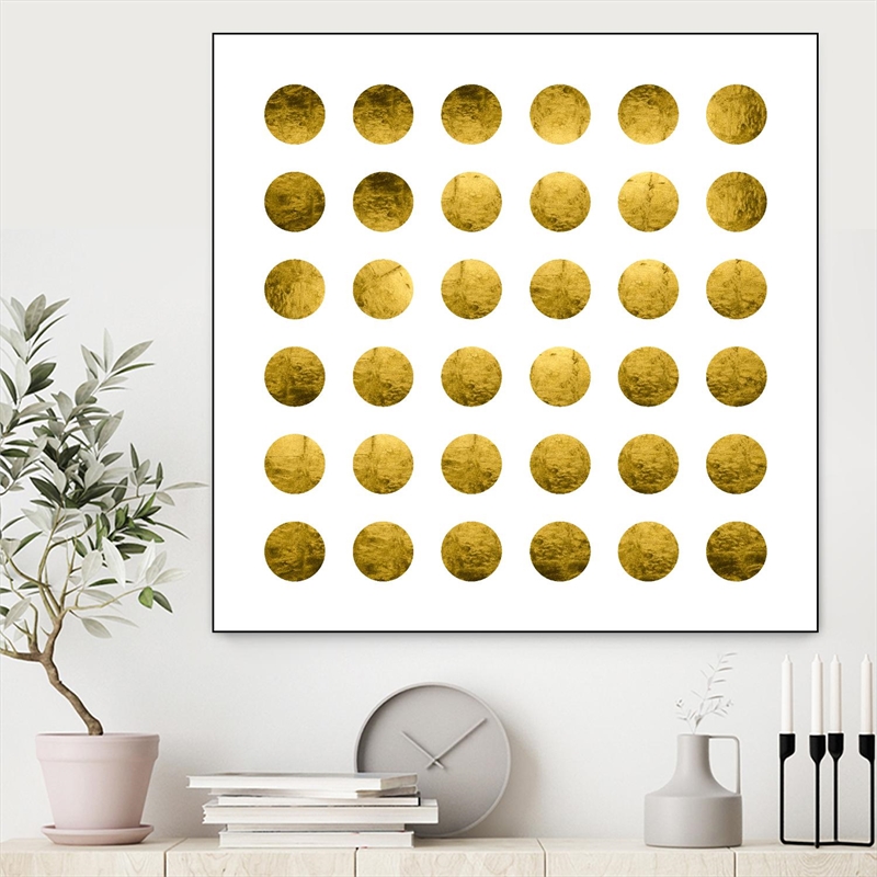 Giant Art Canvas  20x20 Golden Spots White Framed in White