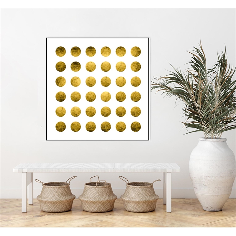 Giant Art Canvas  20x20 Golden Spots White Framed in White