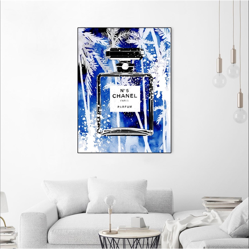Giant Art Canvas  30x40 Chanel Blue Palms Framed in Multi-Color