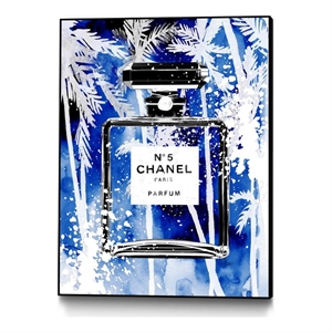 giant art canvas  24x32 chanel blue palms framed in multi-color