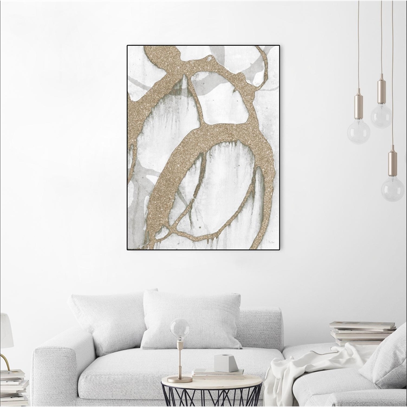 Giant Art Canvas  24x32 Gold Sparkle Strokes II Framed in Multi-Color