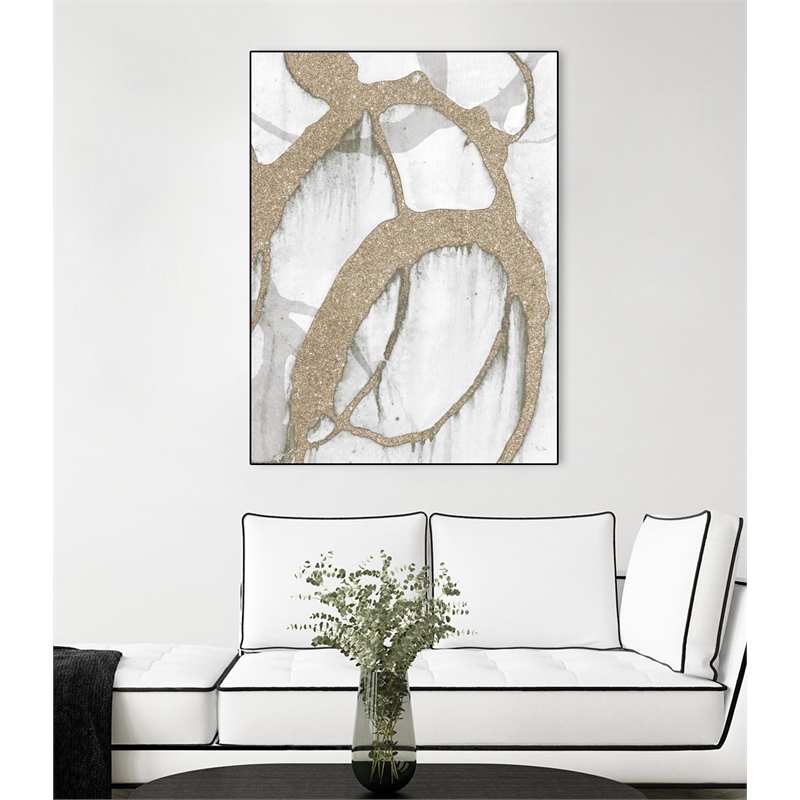 Giant Art Canvas  24x32 Gold Sparkle Strokes II Framed in Multi-Color