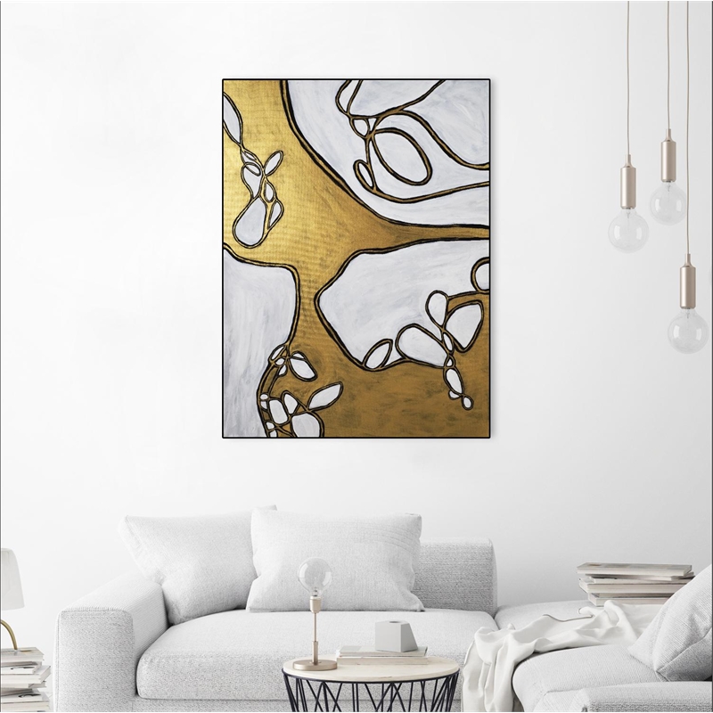 Giant Art Canvas  30x40 Mocha Latte -Gold - 1 Framed in White
