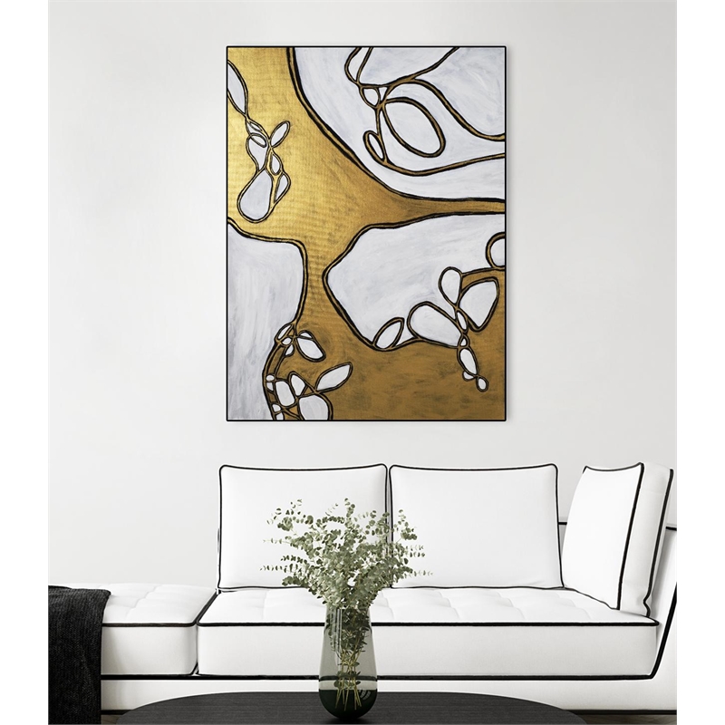 Giant Art Canvas  30x40 Mocha Latte -Gold - 1 Framed in White