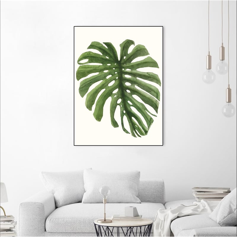 Giant Art Canvas  24x32 Tropical Breeze Leaves I Framed in White