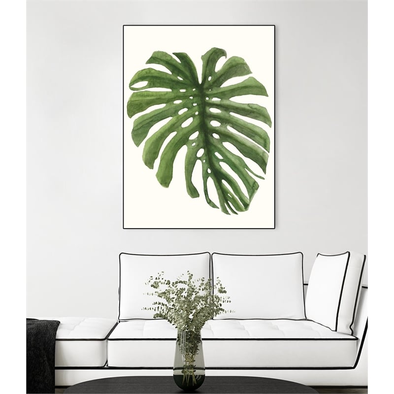 Giant Art Canvas  24x32 Tropical Breeze Leaves I Framed in White