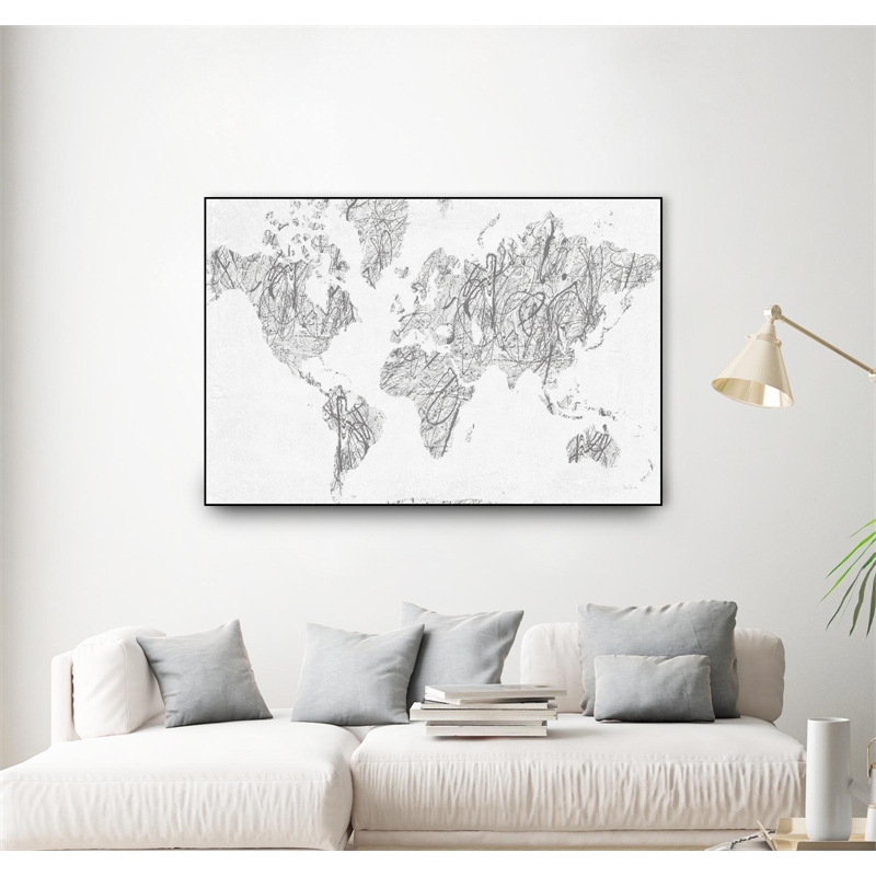 Giant Art Canvas  36x24 World on a String Neutral Framed in Multi-Color