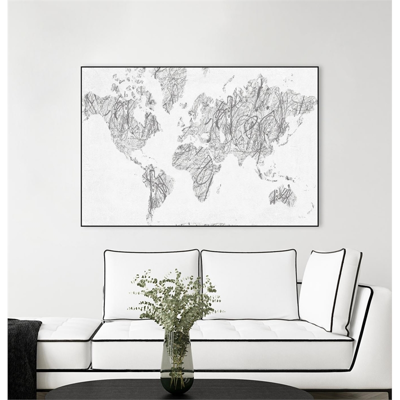 Giant Art Canvas  36x24 World on a String Neutral Framed in Multi-Color