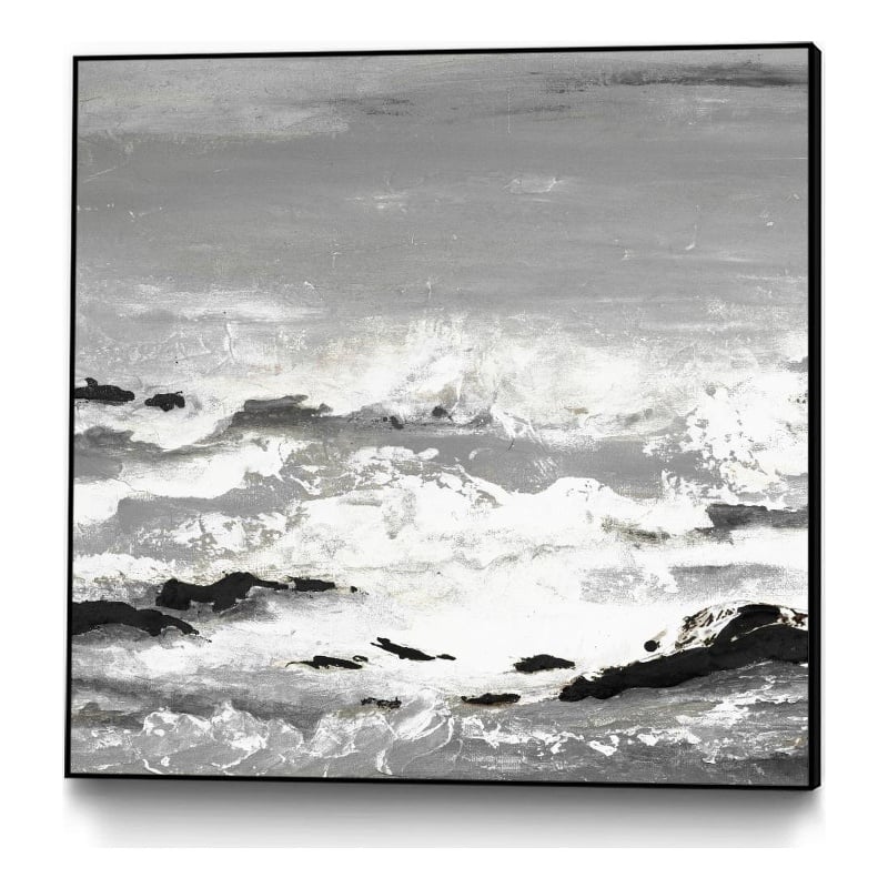 Giant Art Canvas  30x30 Rocks and Waves Framed in Multi-Color