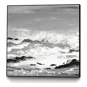 Giant Art Canvas  30x30 Rocks and Waves Framed in Multi-Color