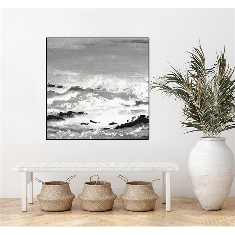 Giant Art Canvas  20x20 Rocks and Waves Framed in Multi-Color