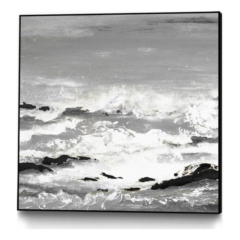 Giant Art Canvas  20x20 Rocks and Waves Framed in Multi-Color