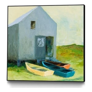 Giant Art Canvas  30x30 Boat House Framed in Multi-Color