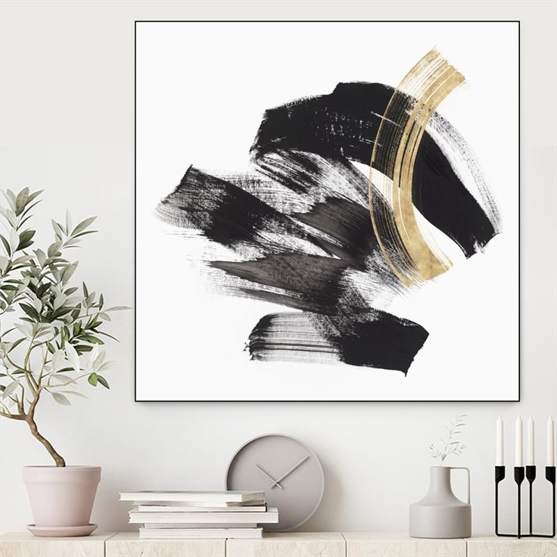 Giant Art Canvas  20x20 Golden Brushstroke II Framed in White