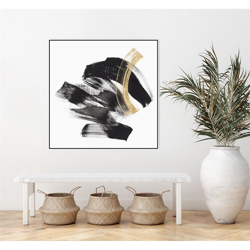 Giant Art Canvas  20x20 Golden Brushstroke II Framed in White