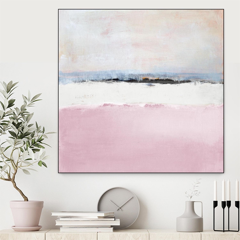 Giant Art Canvas  20x20 Pink Sea Abstract Framed in Pink