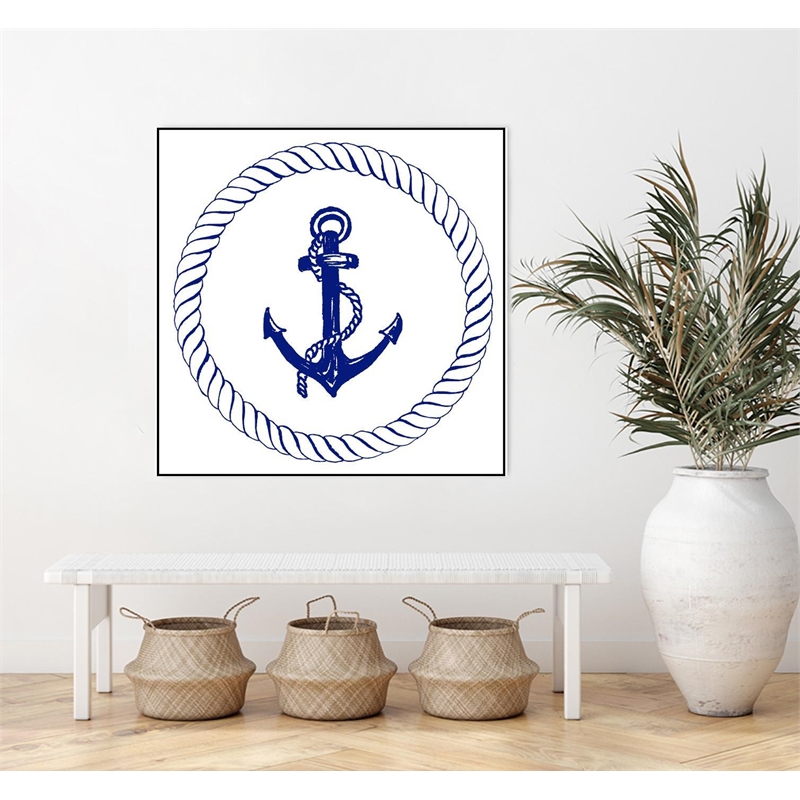 Giant Art Canvas  30x30 Blue Nautical Circle I Framed in Multi-Color