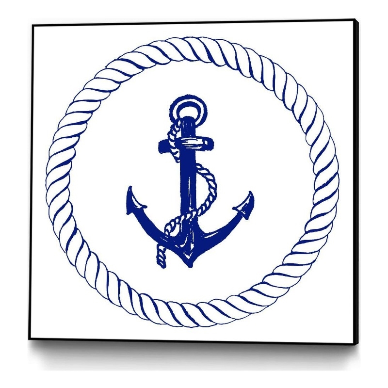 Giant Art Canvas  30x30 Blue Nautical Circle I Framed in Multi-Color