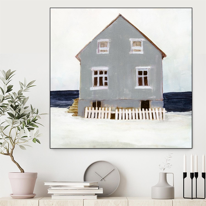 Giant Art Canvas  20x20 Beach Hut II Framed in White