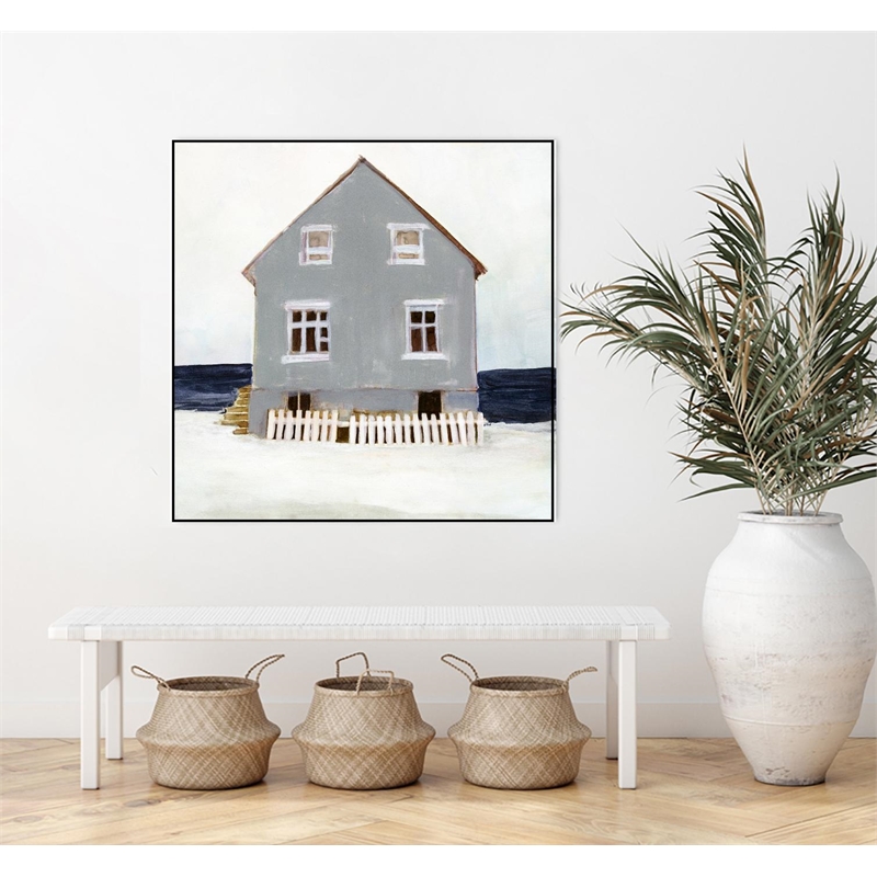Giant Art Canvas  20x20 Beach Hut II Framed in White