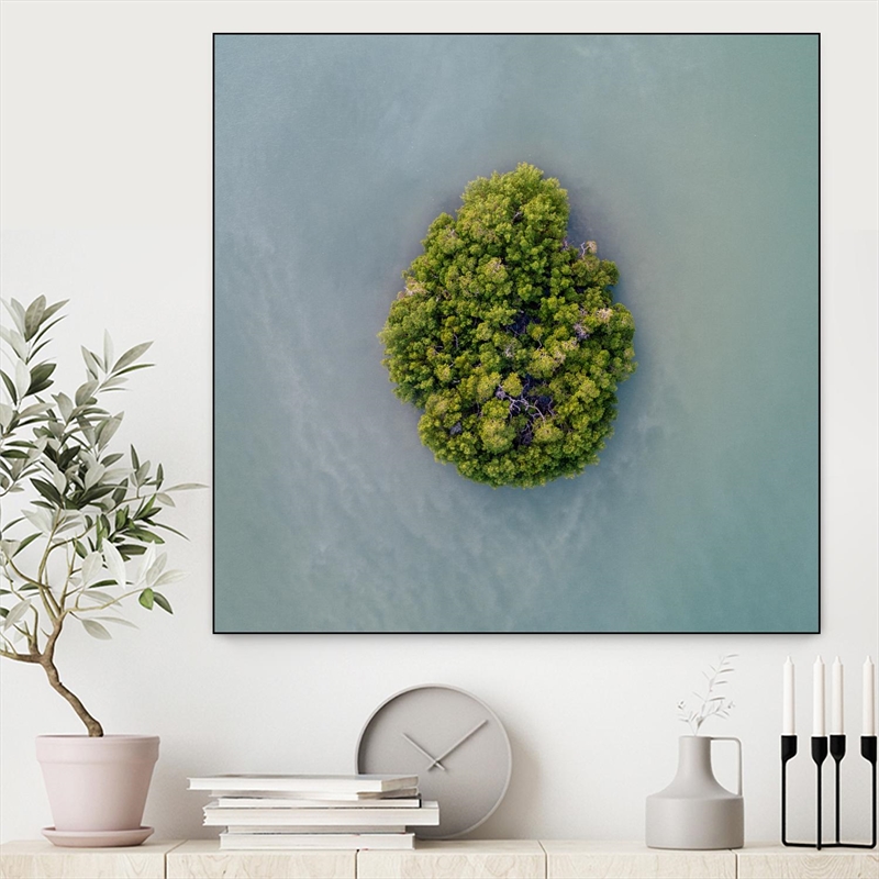 Giant Art Canvas  20x20 Lonely Island Framed in Green