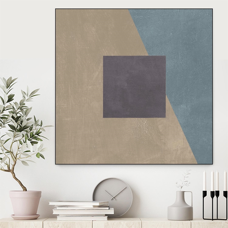 Giant Art Canvas  30x30 Blue Silk Abstract II Framed in Multi-Color