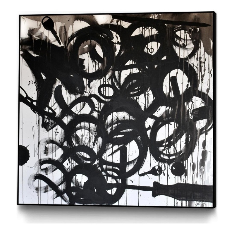 Giant Art Canvas  30x30 Junk Drawer Framed in Multi-Color