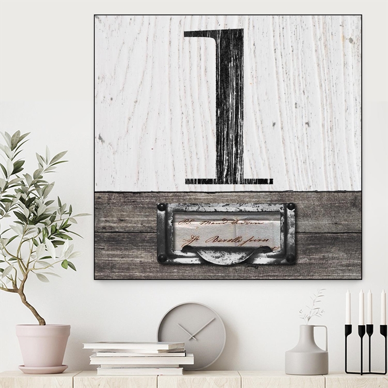 Giant Art Canvas  30x30 Drawer Number I Framed in Multi-Color
