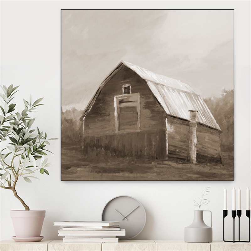 Giant Art Canvas  30x30 Red Barn Framed in Multi-Color