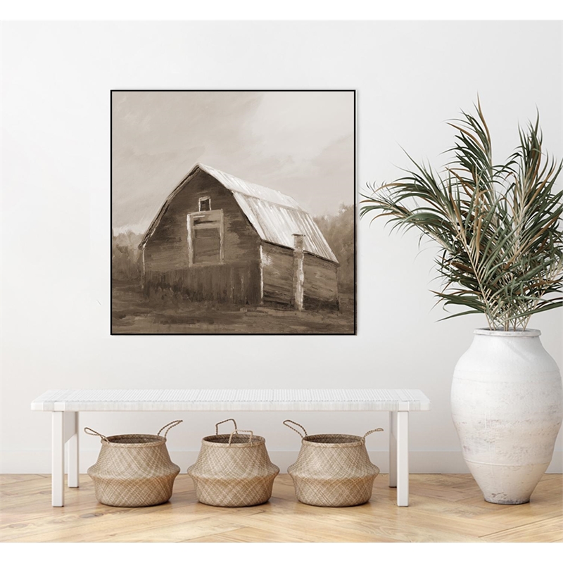 Giant Art Canvas  30x30 Red Barn Framed in Multi-Color