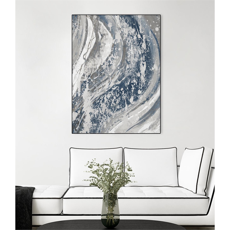 Giant Art Canvas  30x40 Blue Wave Framed in Multi-Color