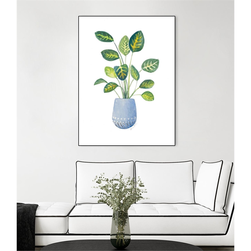 Giant Art Canvas  24x32 Croton In Blue Pot Framed in Multi-Color