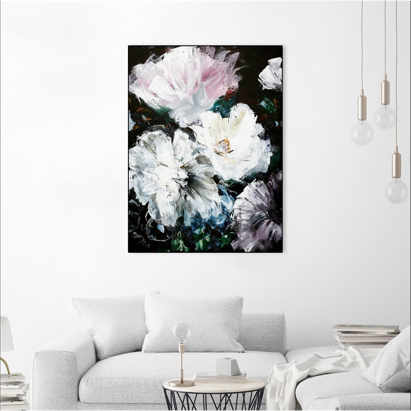 Giant Art Canvas  30x40 Soft Hue Flowers Framed in Multi-Color